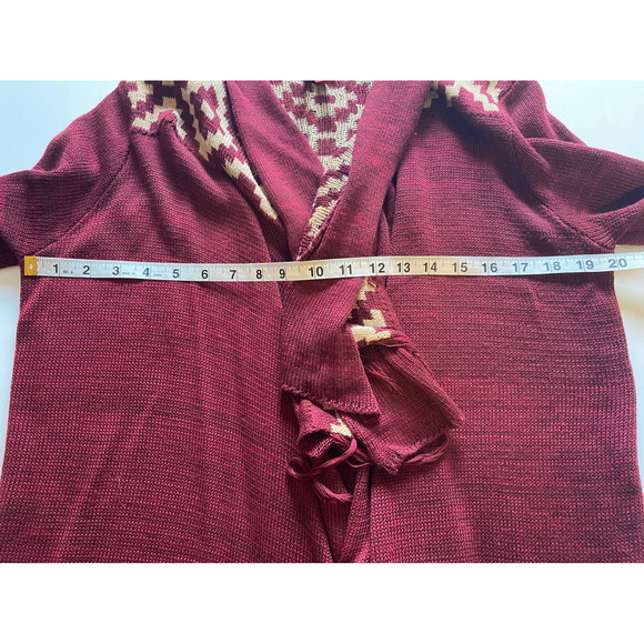 Red Camel Women’s Burgundy/Cream Fringe Waterfall Open Cardigan Size Medium - Picture 6 of 7